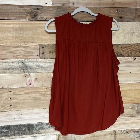 Sonoma size XXL rust color ruffle neck linen sleeveless blouse - Picture 6 of 6